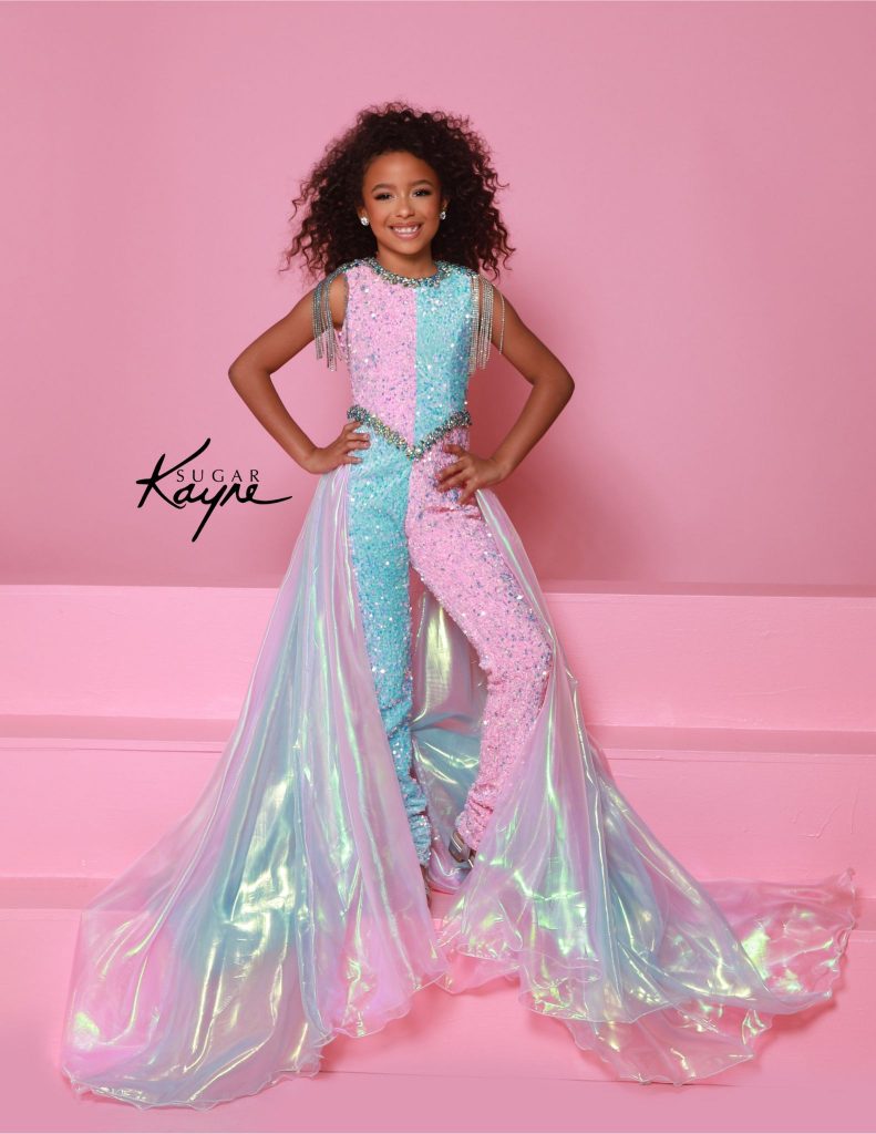 pink and aqua children's fun fashion, little girls fun fashion, jumpsuit with overskirt fun fashion